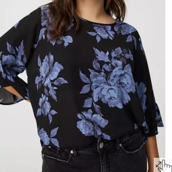 Torrid Elegant Georgette Ruffle Blouse Blue Rose Floral on Black New with tag 1X - Picture 12 of 15
